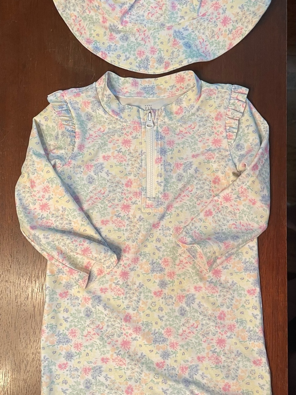 Baby GAP Floral Long Sleeve Baby Sunsuit, with hat, UPF 50+